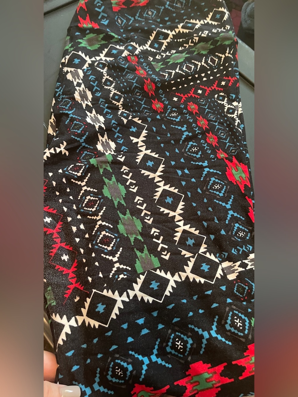LuLaRoe Black Aztec Print Leggings TC2 with Red, Green, Blue & White